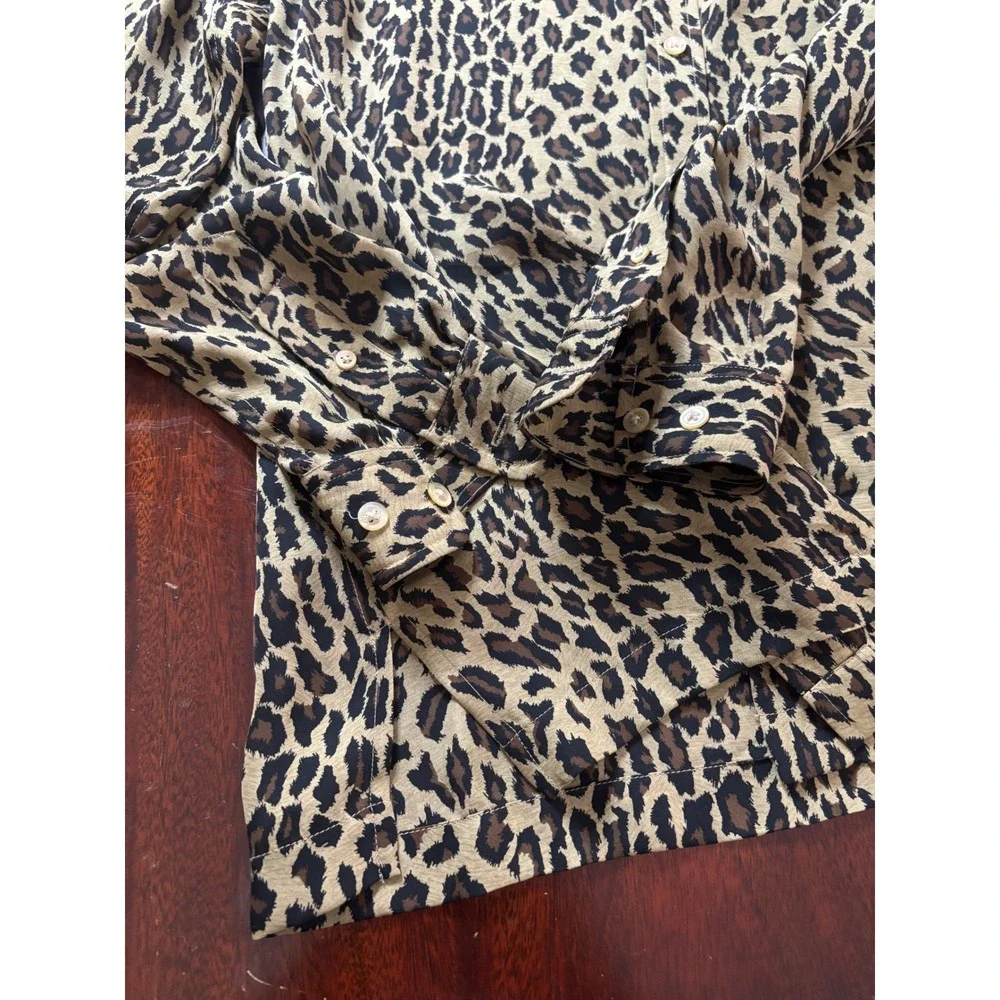 Lauren Ralph Lauren Womens Silk Top S Leopard Print Button Up Luxury Mob Wife